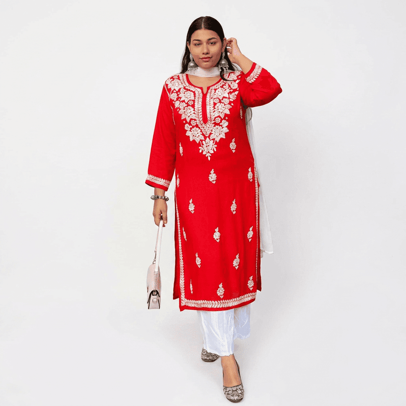 Ladies Embroidered kurti with Gota patti 100%cotton