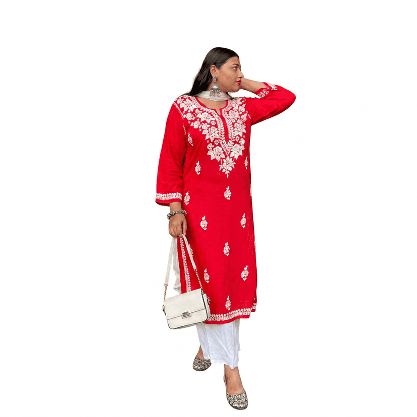 Ladies Embroidered kurti with Gota patti 100%cotton view 4