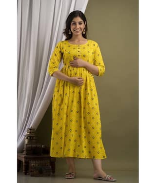Nevisha Style Yellow Cotton Maternity Kurta