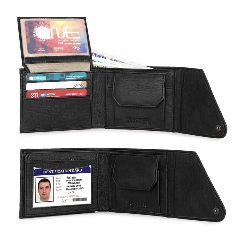 ZOSTER Black Vegan Leather Wallet for Men & Women - Stylish and Sustainable Wallet view 2