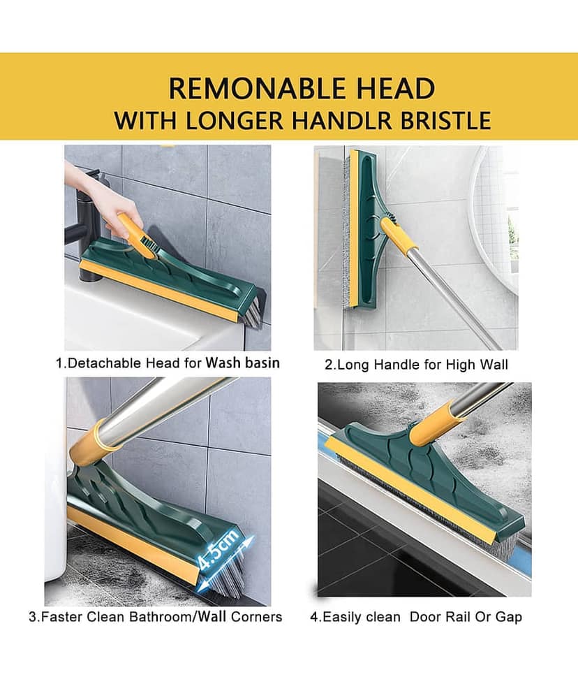 2 in 1 Floor Cleaning Brush with Wiper Long Handle, Bathroom Cleaning Brush Scrubber, Tile & Floor Cleaning Brush, Kitchen Floor Cleaner, Multipurpose Heavy Duty Cleaning Brush with 3 Layer Bristles for Wall, Tiles, Bathroom & Home Cleaning view 2
