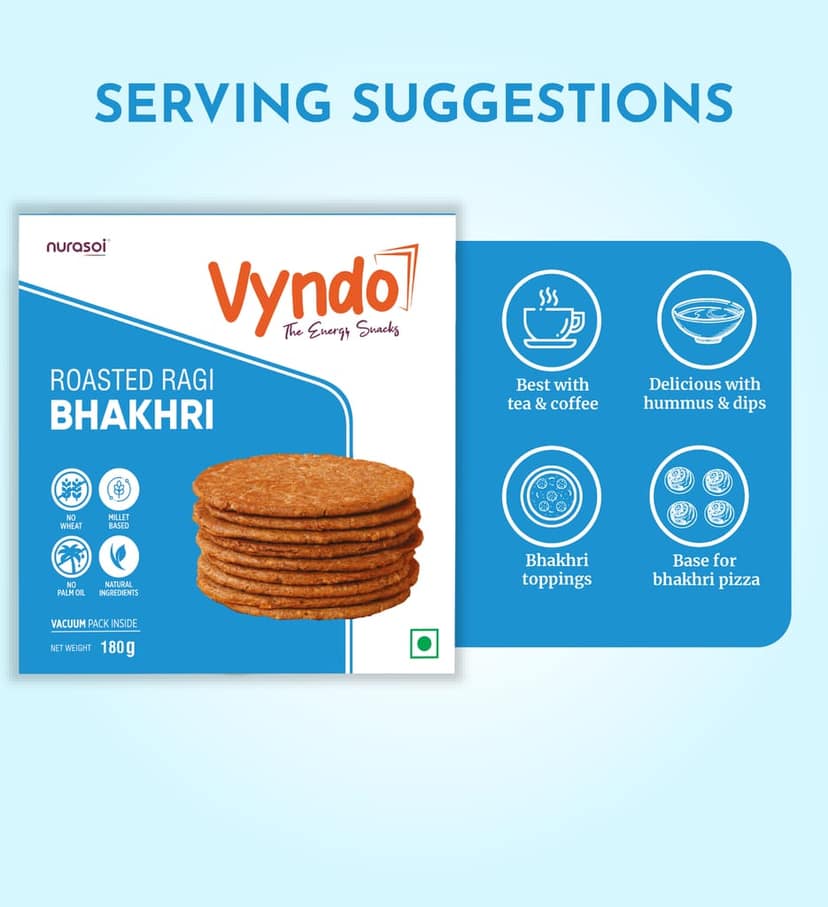 Vyndo Roasted Ragi Bhakhri - 180 gm | Millet Snacks | Healthy Snacks | Gluten free view 3