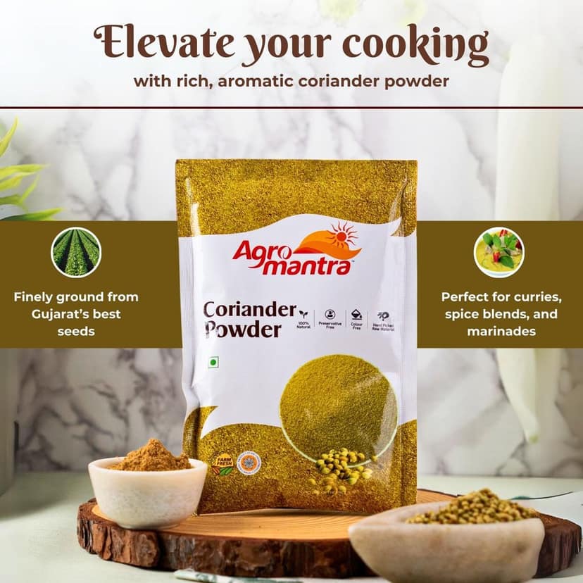 Agro Mantra Coriander Powder 200g | Freshly Ground & Aromatic | Sourced from Gujarat | Perfect for Curries, Spice Blends & Marinades | Preservative-Safe Indian Spice view 2