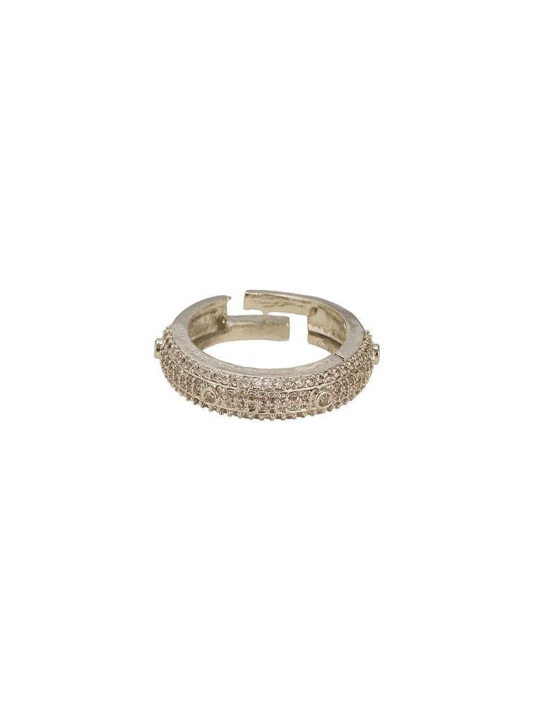 White Rhodium AD Studded Minimal Engagement Band Adjustable Finger Ring view 9