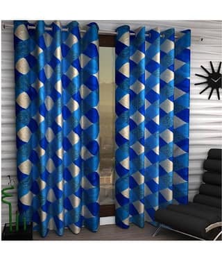 Phyto Home Floral Semi-Transparent Eyelet Window Curtain 5 ft Pack of 2 -Blue