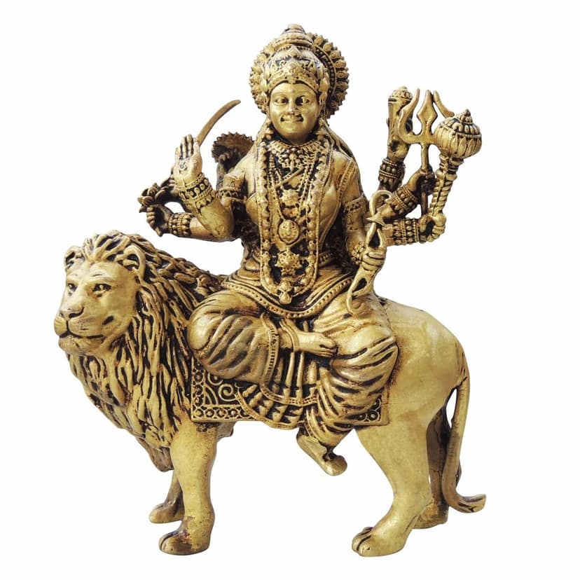 Brass Durga Ji God Idol - Premium Antique Finish Decorative Showpiece, Height : 5.2 Inch (BSMAS1732 G) view 2