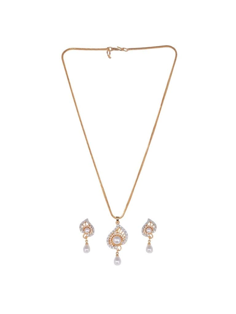 Gold plated AD and Pearl studded Unique leaf design Pendant Earrings set chain for Women & Girls view 4
