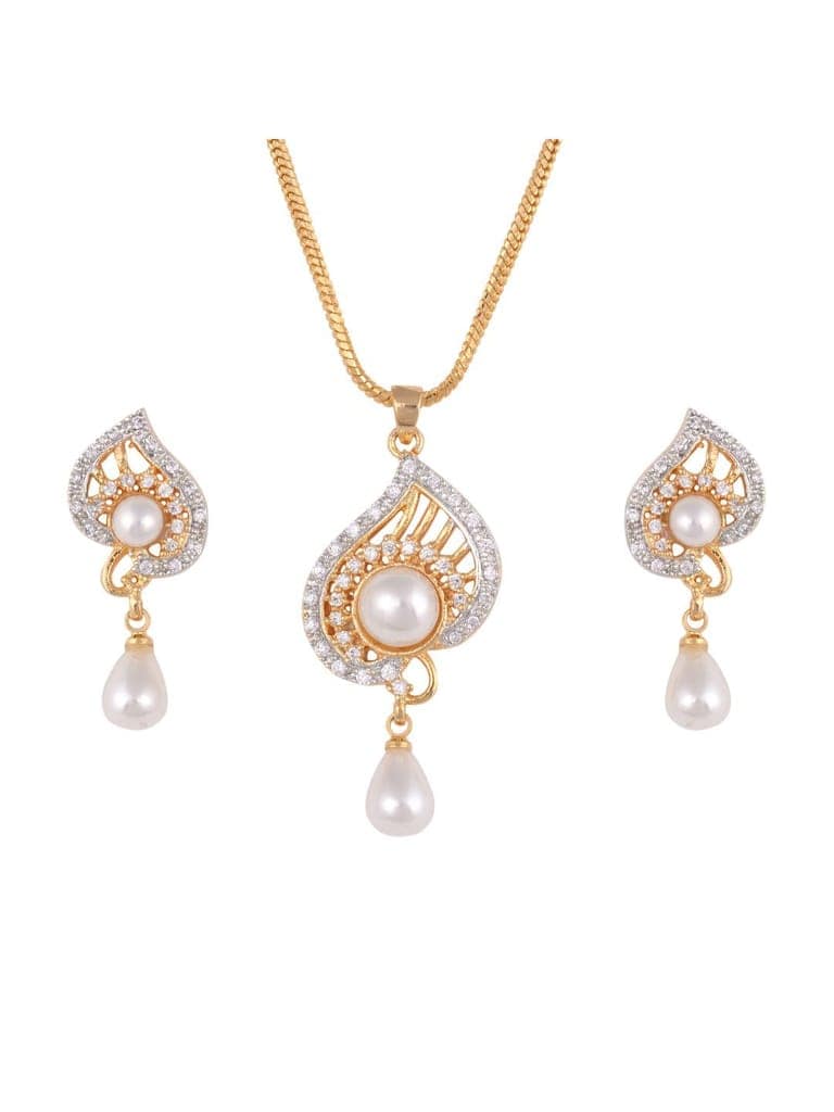 Gold plated AD and Pearl studded Unique leaf design Pendant Earrings set chain for Women & Girls view 6