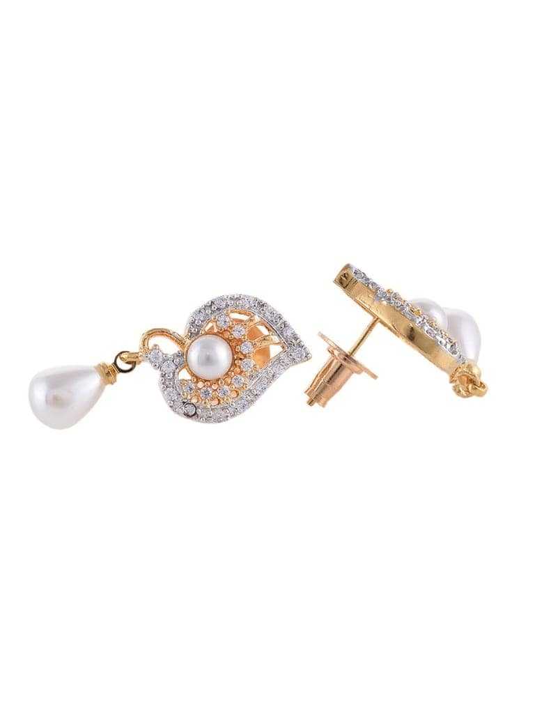Gold plated AD and Pearl studded Unique leaf design Pendant Earrings set chain for Women & Girls view 7