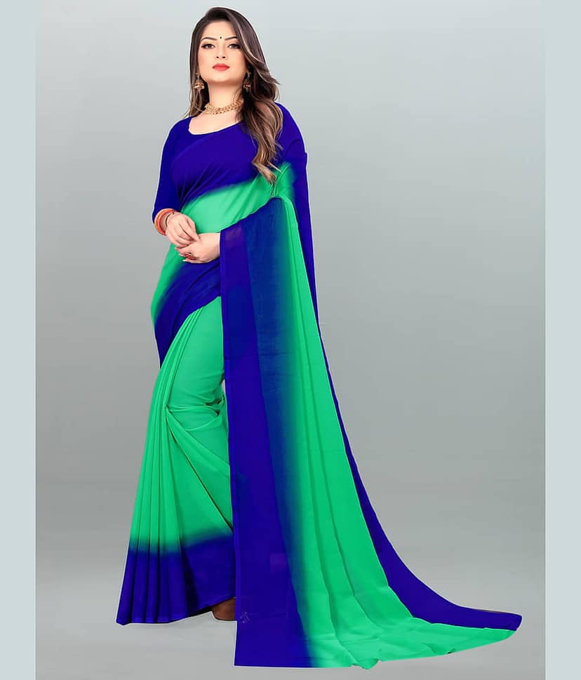 ANAND SAREES Georgette Colorblock Saree With Unstitched Blouse Piece ( Red )
