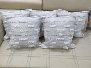 BulkySanta handtufted Cotton Cushion Covers for Sofa, 16 in x 16 in (White Knotted)