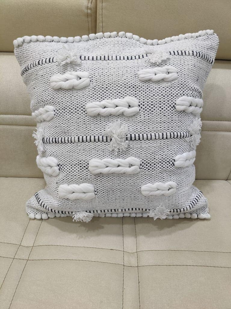 BulkySanta handtufted Cotton Cushion Covers for Sofa, 16 in x 16 in (White Knotted) view 2