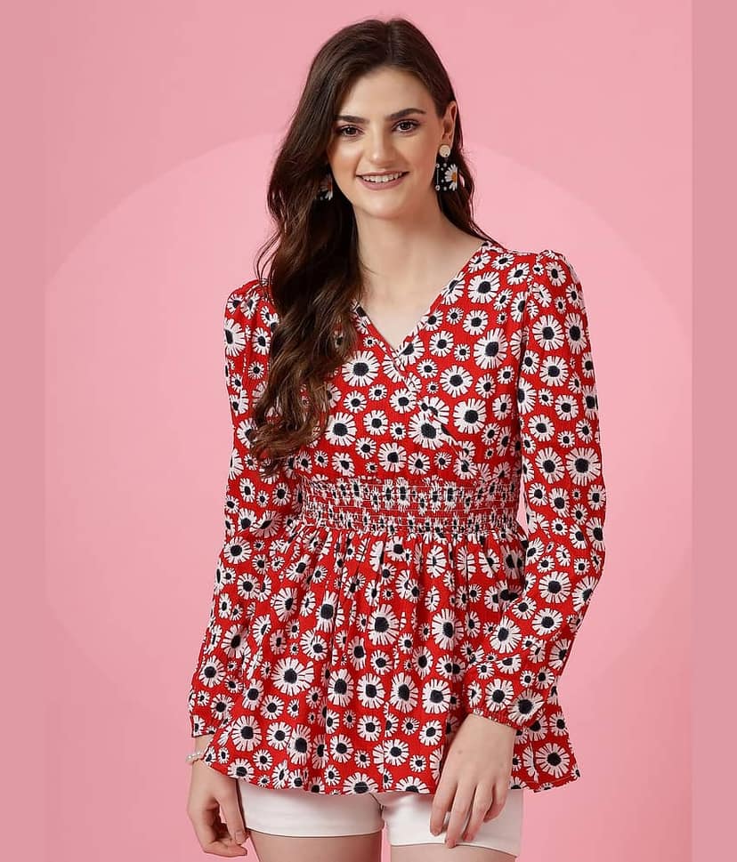 Sheetal associates Women's Crepe Regular Top ( Red )