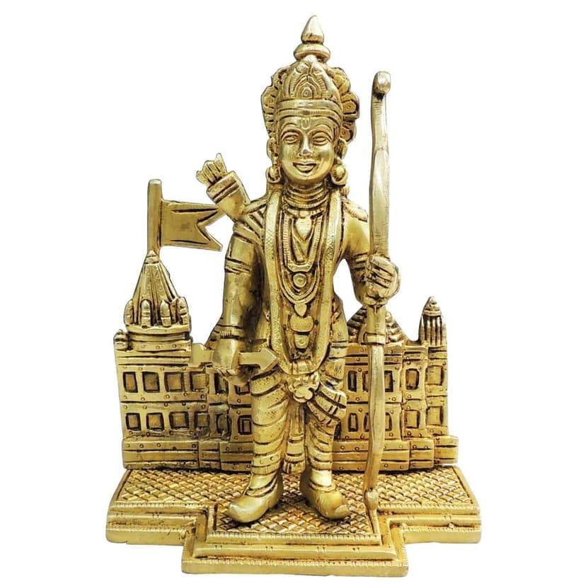Brass Ram Ji with Temple God Idol - 7.5 Inch Handcrafted Showpiece (BSMAS1813 D) view 2