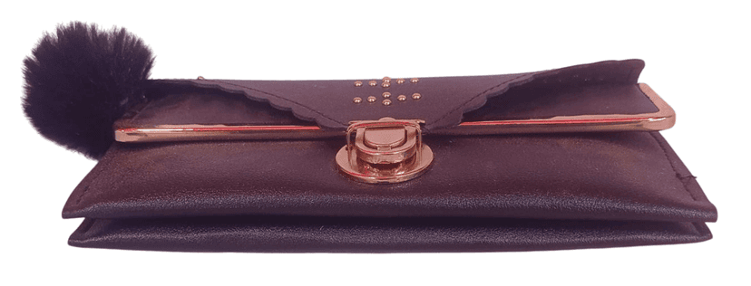 Women's Faux Leather Wallet with Fur Ball Key Chain, Long Bifold Clutch Wallets with Snap Closure for Ladies Girls view 4