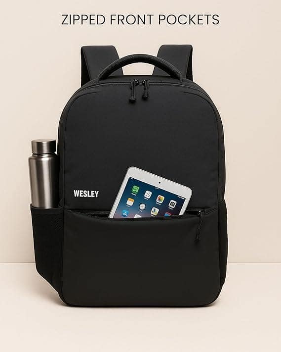 Wesley Black Unisex Laptop Backpack with USB Charging Port view 2