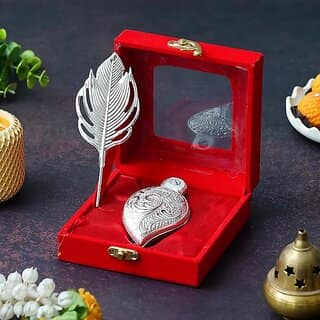 erman Silver Shankh-Shaped Paan Dibbi with Silver Tilak Stick Kumkum/Roli Chawal Box Elegant Gift Set for Pooja