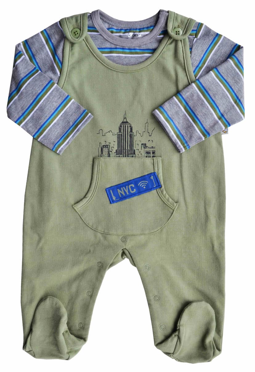Baby's Full Romper Set with Full sleeves T-Shirt,Color-Green/Stripes