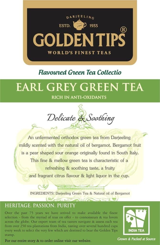 Golden Tips Earl Grey Green Tea Loose Leaves Brocade Bag (200 Gram, 100 cups) view 2