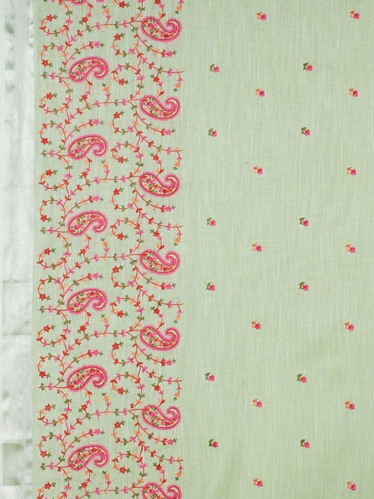 Mint Green Linen Saree With Modish Work view 3