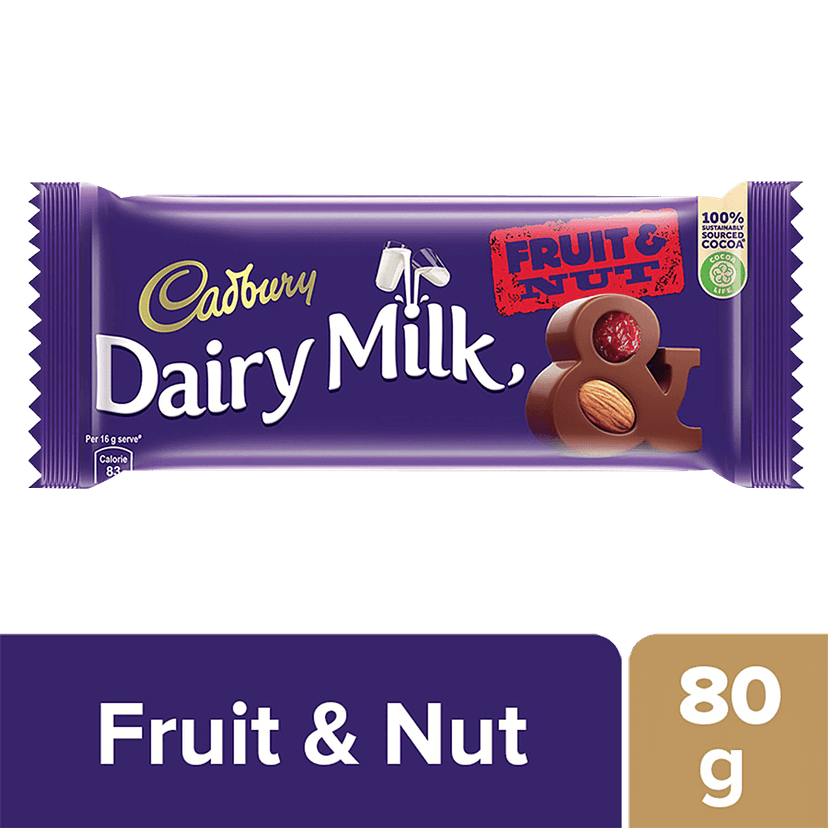 Cadbury Dairy Milk Fruit & Nut Chocolate Bar, 80 G