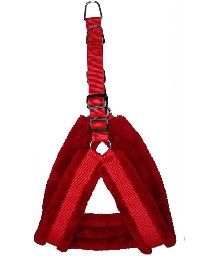 Petshop7 Premium Qualtiy Fur Padded Nylon Dog Harness 0.75 inch -Small (Chest Size - 23-28inch)-Red