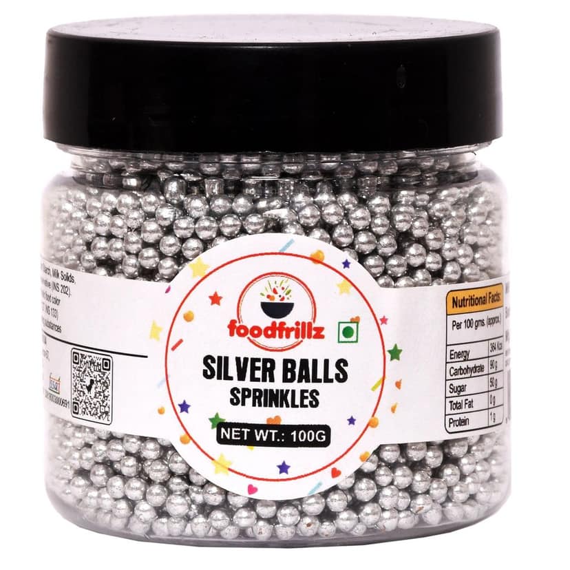 foodfrillz Silver Balls cake Sprinkles,100 g | for cake decoration | Silver Dragees | Cake Toppers Balls