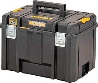 DEWALT DWST83346-1 TSTAK® Heavy-Duty Portable Plastic Deep Box With Removable Half Size Internal Tote Tray, IP54 Rated Waterseal, 30 Kg Weight Capacity, Metal Latches, 44x33.2x30.2 cm