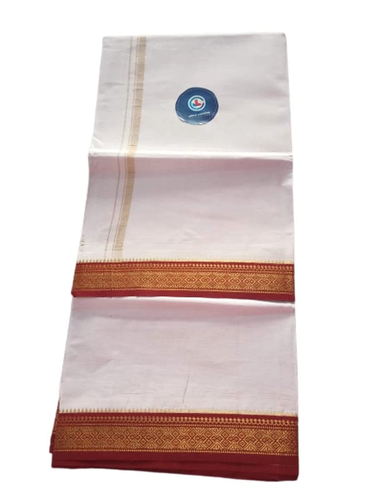 Jinka Lakshmi Collections 100% Handloom Cotton Dhoti With Big Borders 4 Meters Unstitched Pack of 2 (Multicolor-6) view 8