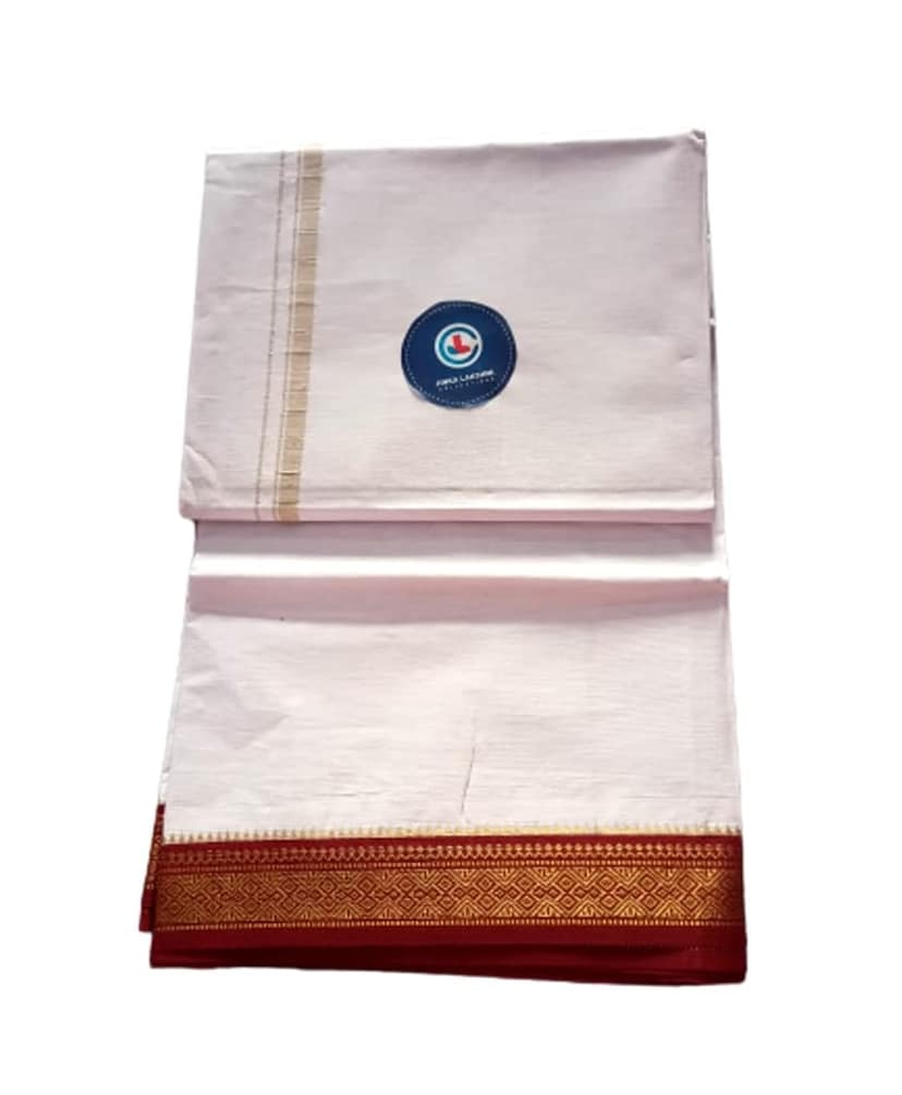 Jinka Lakshmi Collections 100% Handloom Cotton Dhoti With Big Borders 4 Meters Unstitched Pack of 2 (Multicolor-6) view 9