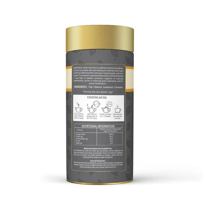 Freshville Heart Care Tea | Pure & Natural | Control cholesterol | Control Blood Pressure | Tulsi, Cardamom, Cinnamon, Hibiscus Tin (100gx3).3 Month Pack view 2