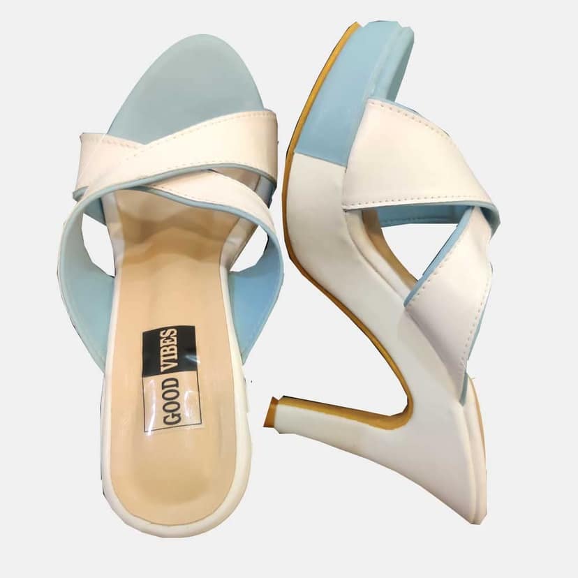 Color Block Fashion Sandals | White Blue Comfortable and Stylish Long Heels Slip On | for Casual Wear & Formal Wear Occasions 4 Inches Heel | for Women & Girls (Numeric_8) view 4