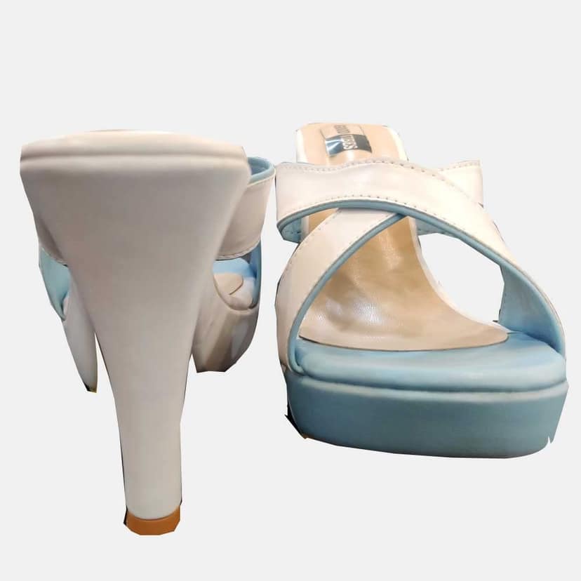 Color Block Fashion Sandals | White Blue Comfortable and Stylish Long Heels Slip On | for Casual Wear & Formal Wear Occasions 4 Inches Heel | for Women & Girls (Numeric_8) view 5