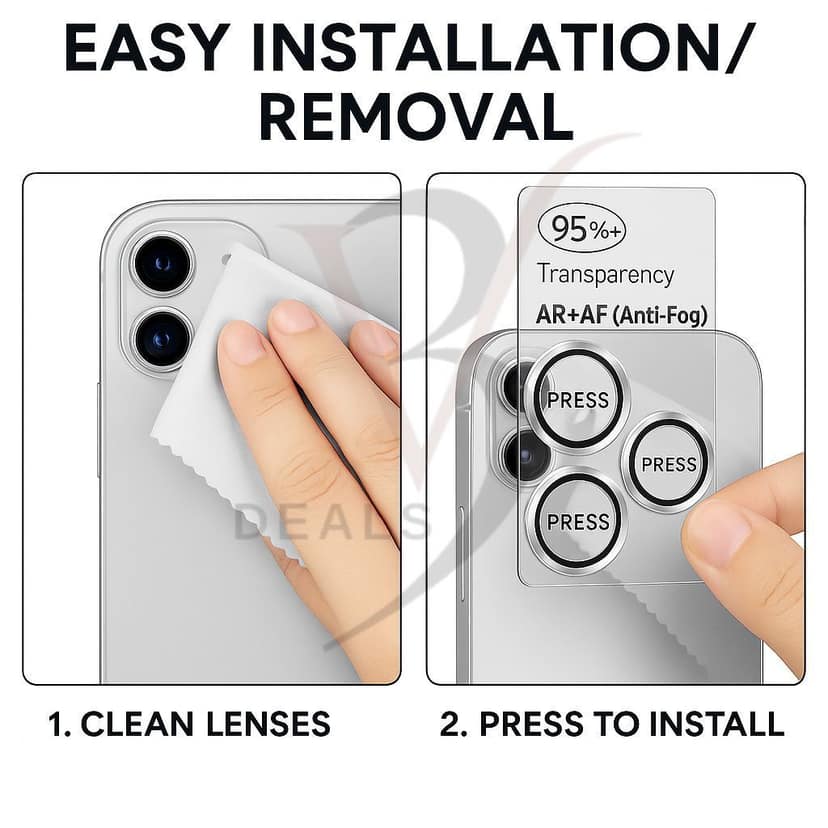 V3Deals iPhone 17 Pro/iPhone 17 Pro Max Camera Lens Protector Silver – 9H Tempered Glass, Anti-Fog, Scratch Resistant, Case Friendly, Camera Lens Cover (Silver) view 3