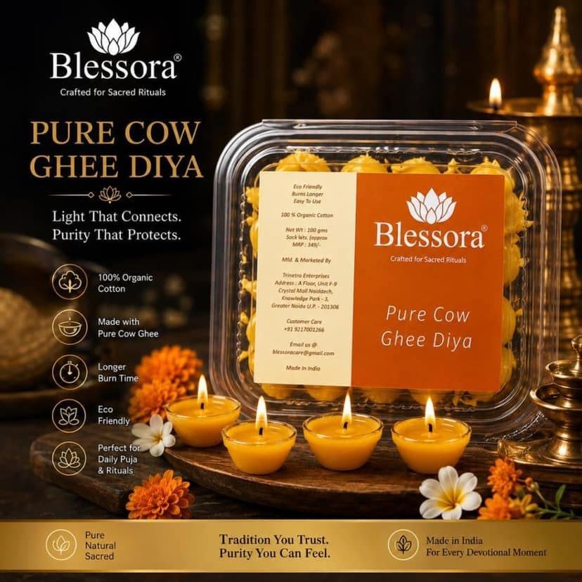 Pure Ghee Cotton Wicks Diya Batti - Ready Ghee Diyas for Pooja | Long Lasting Aarti Use | Temple Daily Worship (50 Pieces) view 7