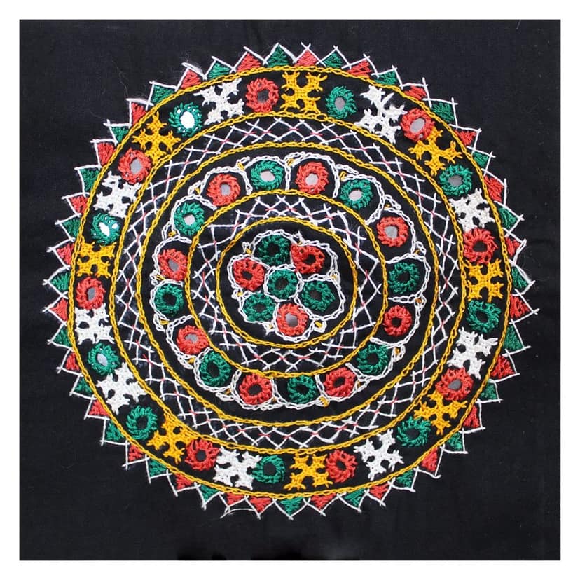 Garvi Gurjari (A Gujarat Govt Enterprise) Cotton Multicolor Hand Embroidered Patch with Mirror Work(GGCMEP62)