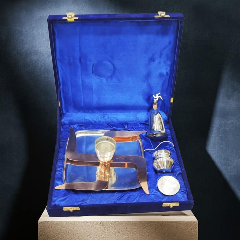 Brass Puja Thali Set With Valvet Box (BMAS270)