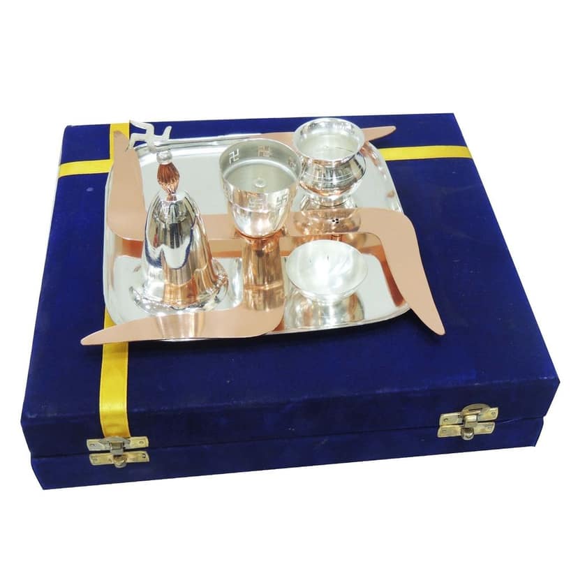 Brass Puja Thali Set With Valvet Box (BMAS270) view 2