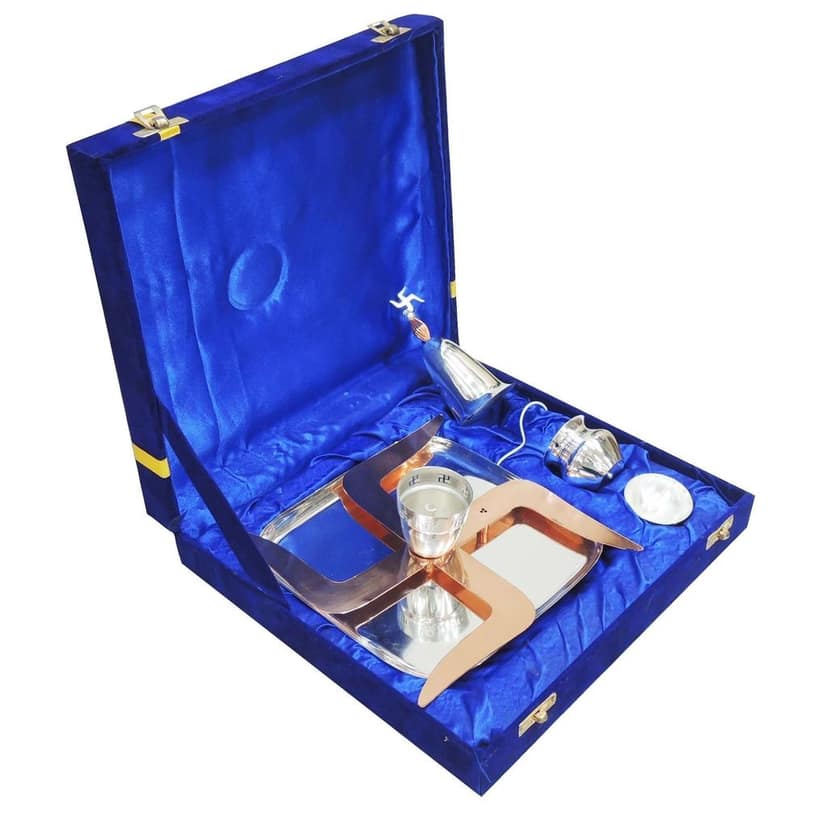 Brass Puja Thali Set With Valvet Box (BMAS270) view 3