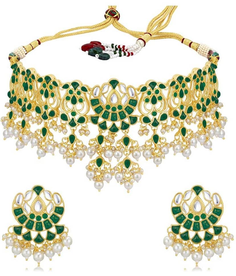 Sukkhi Alloy Green Traditional Necklaces Set Choker view 2