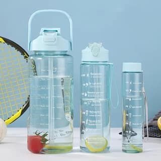 3-in-1 Motivational Water Bottle Combo Set (2000ML, 1000ML, 500ML) | Leakproof BPA-Free Bottles with Time Marker, Straw & Sipper | Gym, Office, Travel, Sports Bottles (Transparent, Durable)