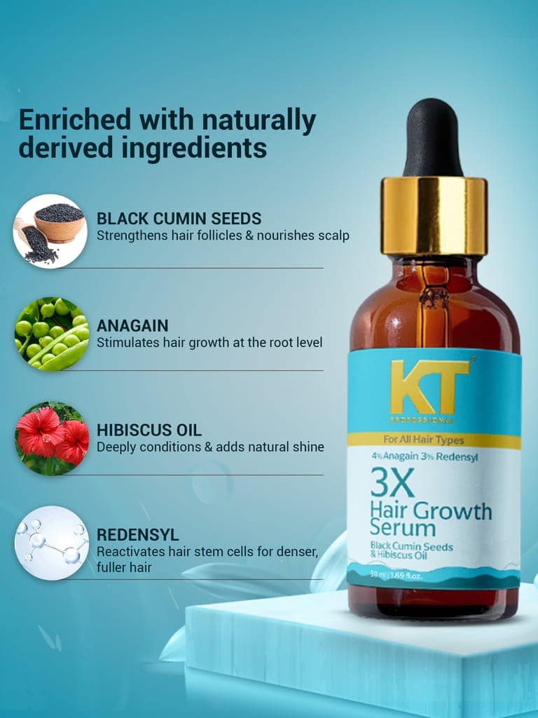 KT Professional 3X Hair Growth Serum | Infused with Black Cumin, Anagain, Hibiscus, Redensyl | Enhance Hair Growth, Strength & Nourishment | Sulfate-Free, Paraben-Free | 50ml view 3