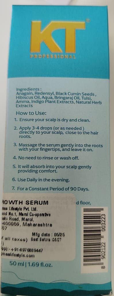 KT Professional 3X Hair Growth Serum | Infused with Black Cumin, Anagain, Hibiscus, Redensyl | Enhance Hair Growth, Strength & Nourishment | Sulfate-Free, Paraben-Free | 50ml view 6