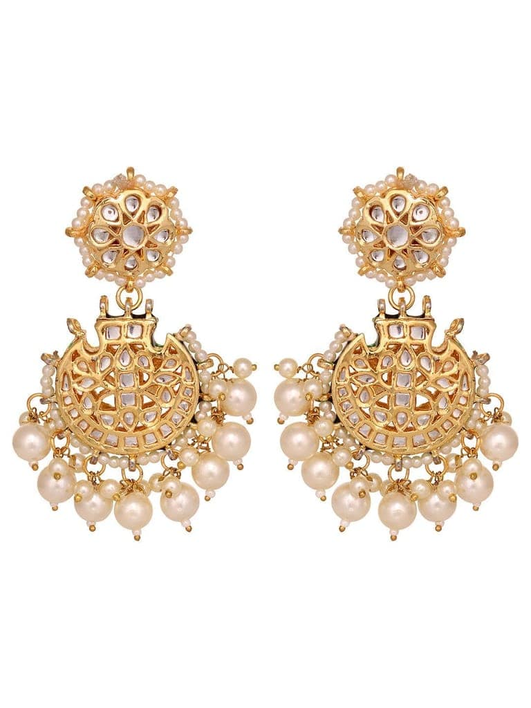 Off White Gold Toned Kundan Studded & Pearl Beaded Chandbalis view 4