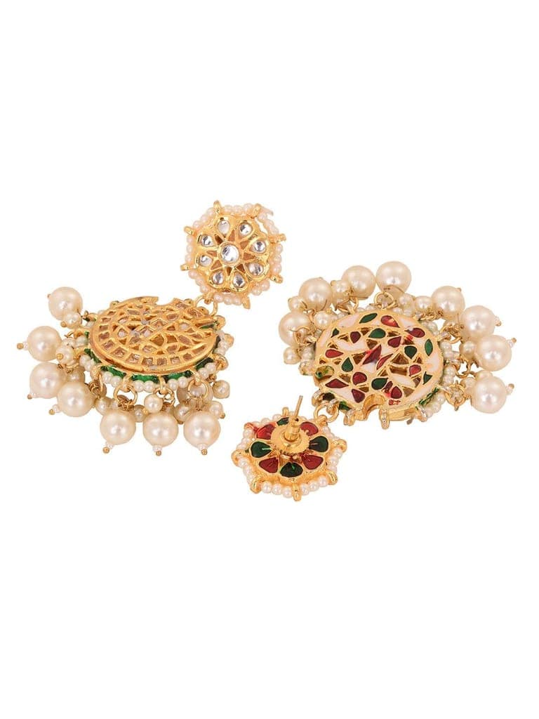 Off White Gold Toned Kundan Studded & Pearl Beaded Chandbalis view 5