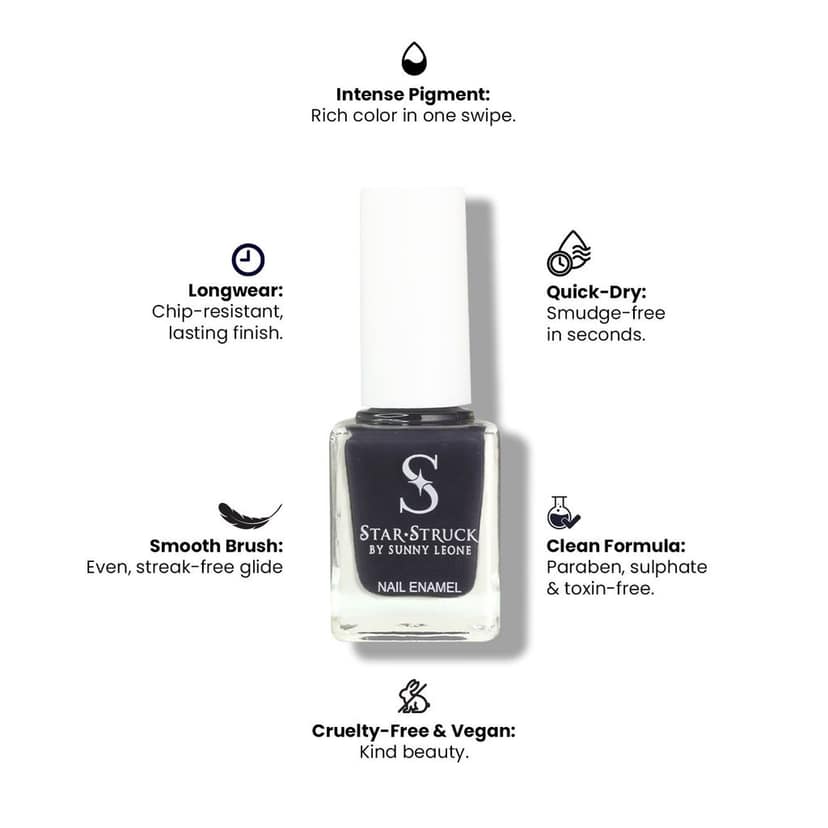 StarStruck by Sunny Leone - Midnight Blue - Glossy Nail Polish | Mirror-Like Shine & Longwear Color | Quick Dry Formula view 2