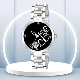 New Collection Latest Designer Round Black Dial Chrome Plated Premium Quality Analog Watch For Women