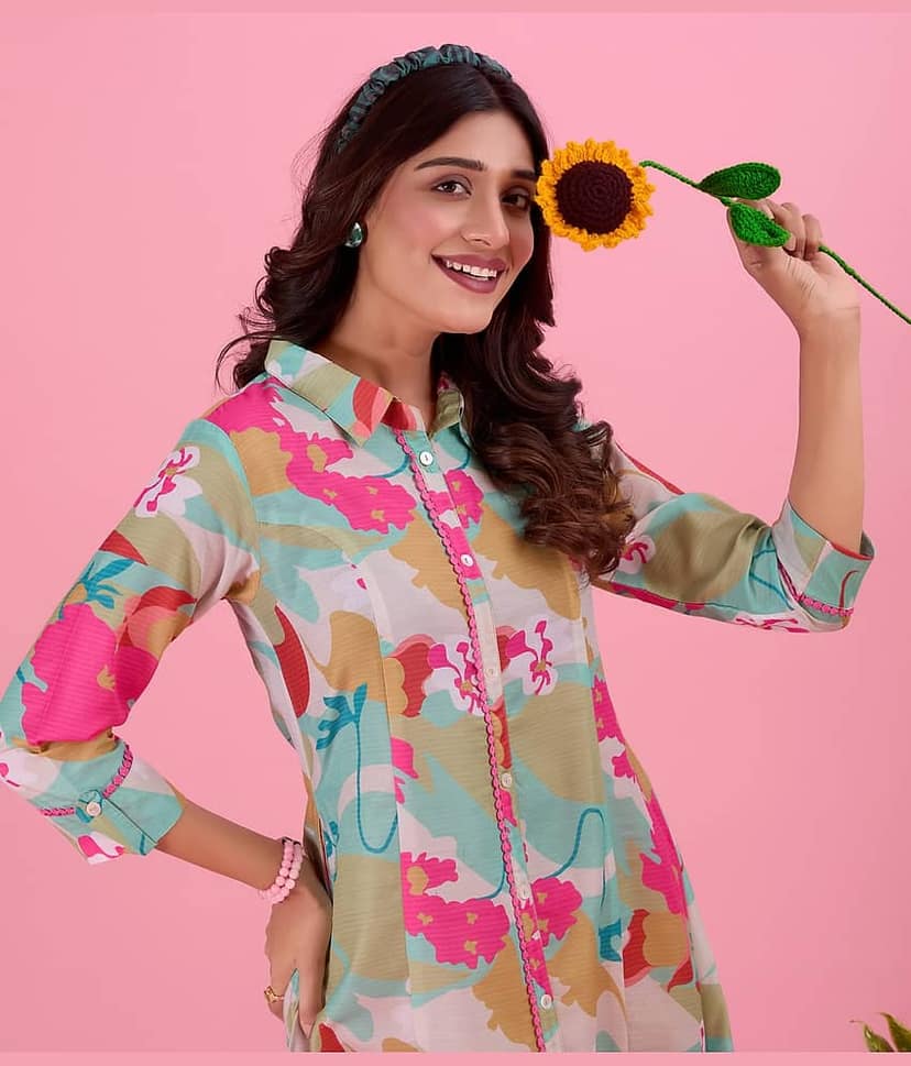 Amarasha Women Cotton Blend Printed Fit & Flare Dress ( Pink ) view 2