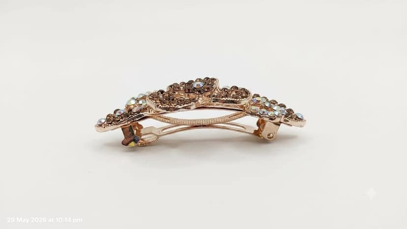 Vintage Rose Gold Crystal Floral Hair Clip view 3