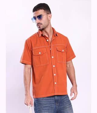 Bene Kleed 100% Cotton Relaxed Fit Solids Half Sleeves Men's Casual Shirt - Orange ( Pack of 1 )